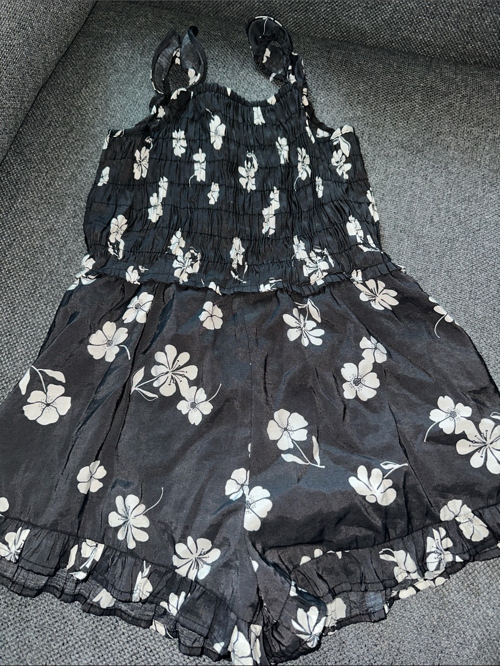 ZARA Girls Black Floral Smocked Sundress Romper